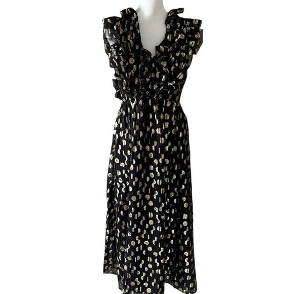 Madewell Black and Gold Clip Dot Midi Dress, NWOT, Size 4. - Picture 8 of 9